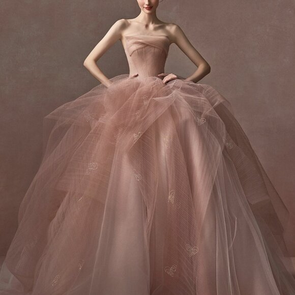 New Dusty Rose Ruffle Tulle Ballgown Strapless Prom/Debutante Dress - Picture 5 of 5